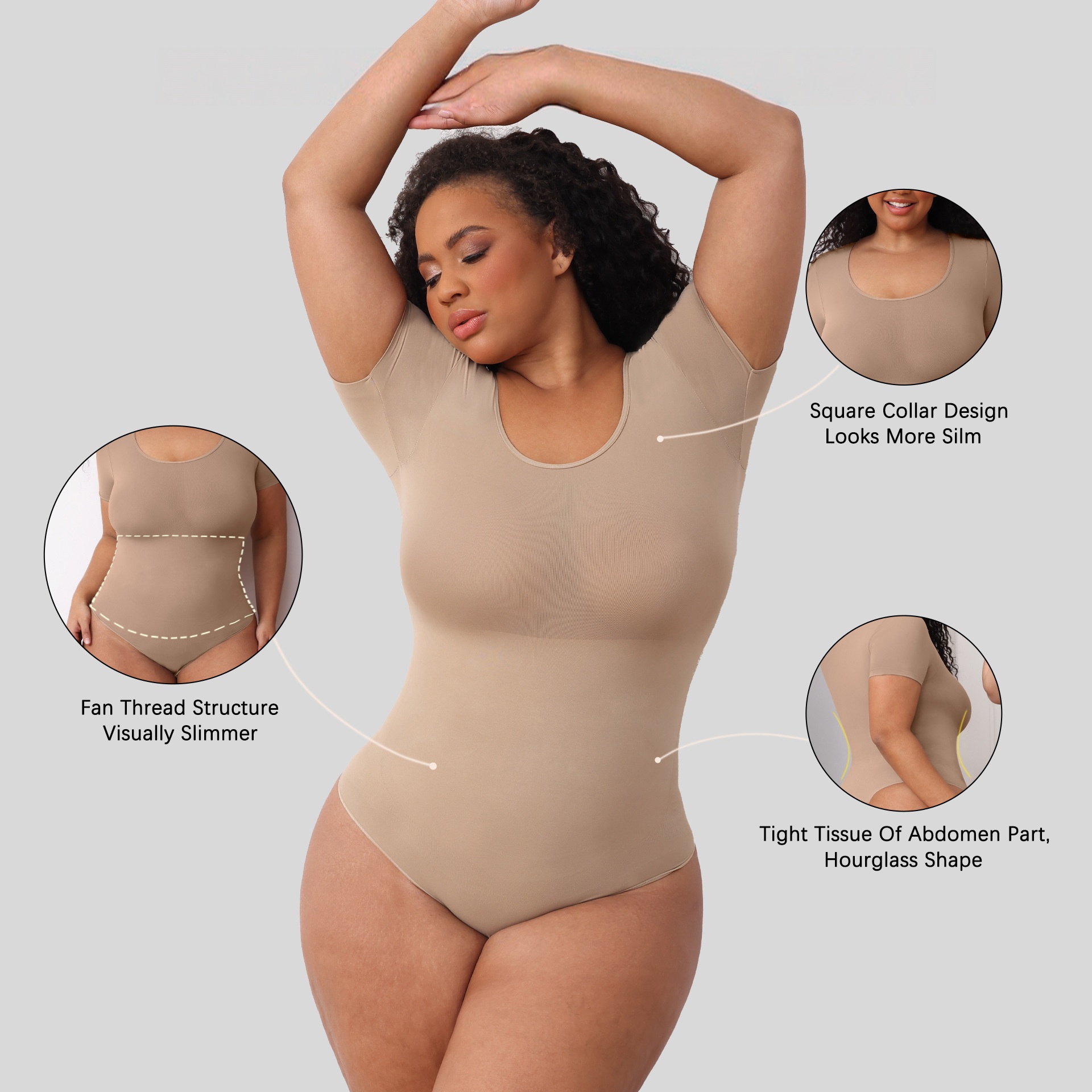 Short Sleeve Shaper Bodysuit - Tummy Control Lingerie Shapewear Thong Underwear